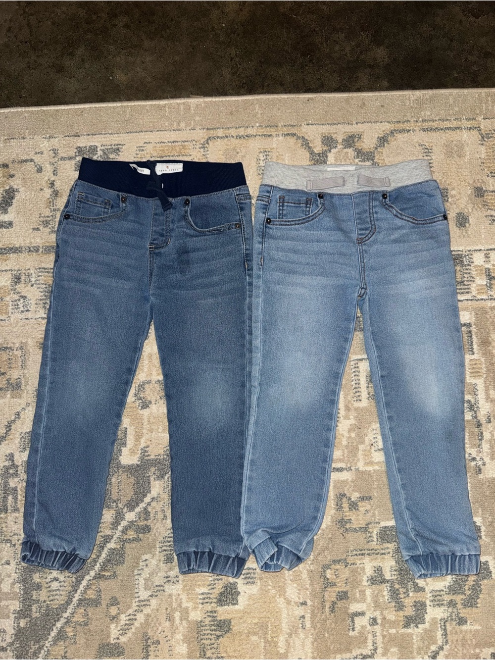 True Craft Kids Stretch Denim Jogger Pants in Dark Blue and Light Blue